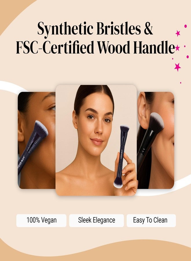 Keshima Dual-Ended Blush, Bronzer & Contour Makeup Brush - Dense Liquid End & Fluffy Powder End, Multi-Purpose Blending and Buffing for an Airbrush Finish, Works with Liquid, Cream & Powder, Black - Image 5